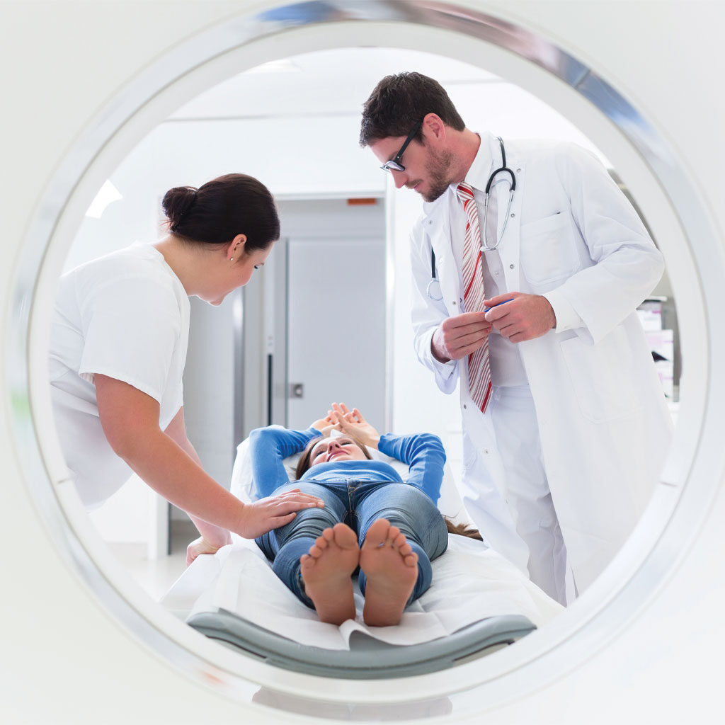 Diagnostic imaging with doctor, nurse, and patient