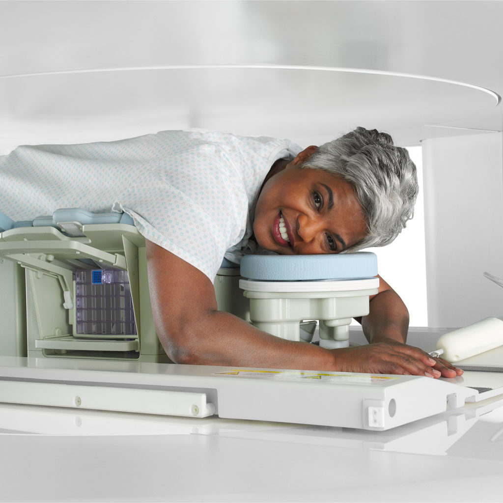 Patient during a breast MRI